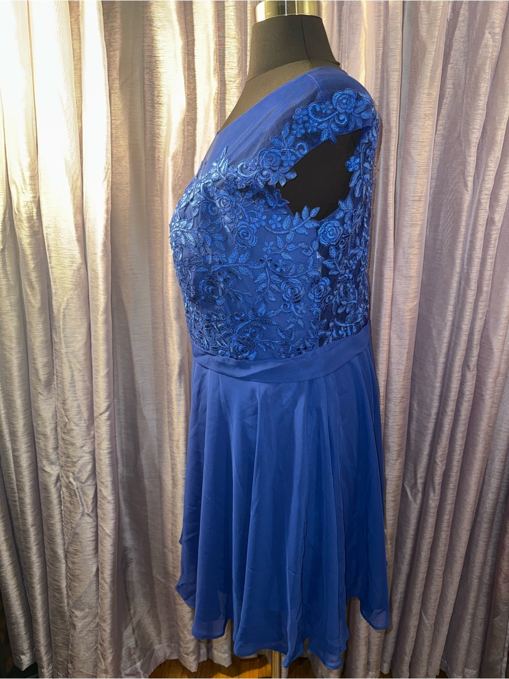 Angel Married Royal Blue Embroidered Lace Chiffon Dress NWT 22W - Picture 3 of 10